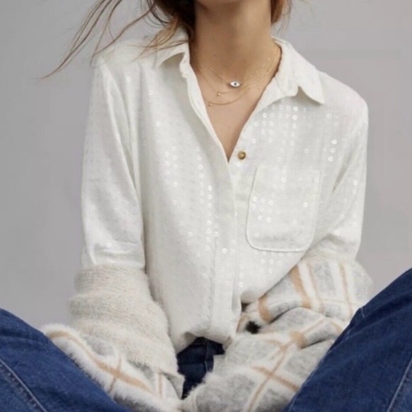 Pilcro Tops - Pilcro Top Sequin Button Down Blouse  Anthropologie Size M
